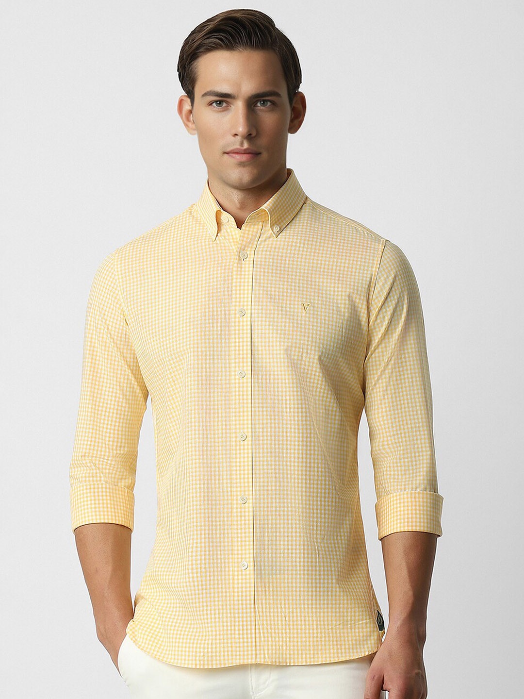 

Van Heusen Sport Slim Fit Checked Button Down Collar Casual Shirt, Yellow