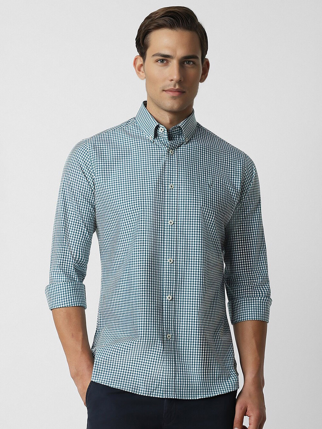 

Van Heusen Sport Slim Fit Micro Checked Casual Shirt, Green