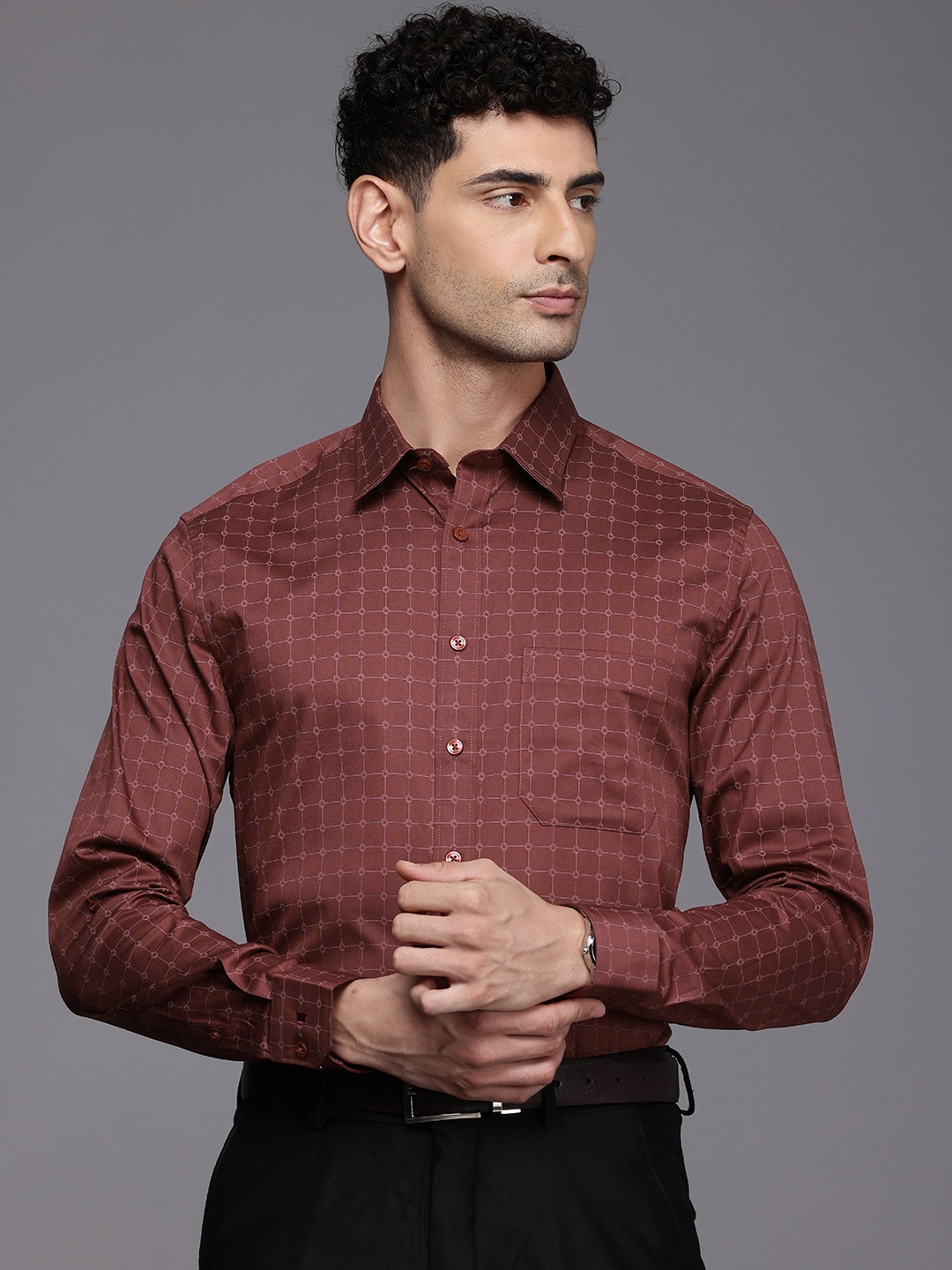 

Louis Philippe Slim Fit Opaque Checked Formal Shirt, Brown