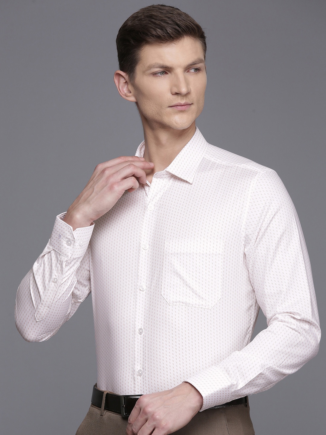 

Louis Philippe Pure Cotton Slim Fit Opaque Printed Formal Shirt, White