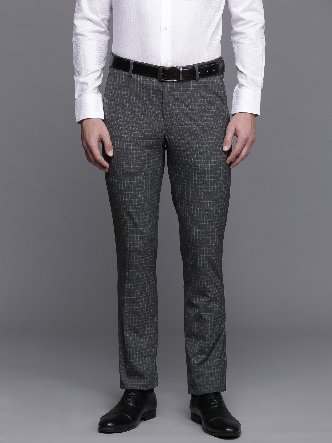 

Louis Philippe Checked Slim Fit Formal Trousers, Charcoal