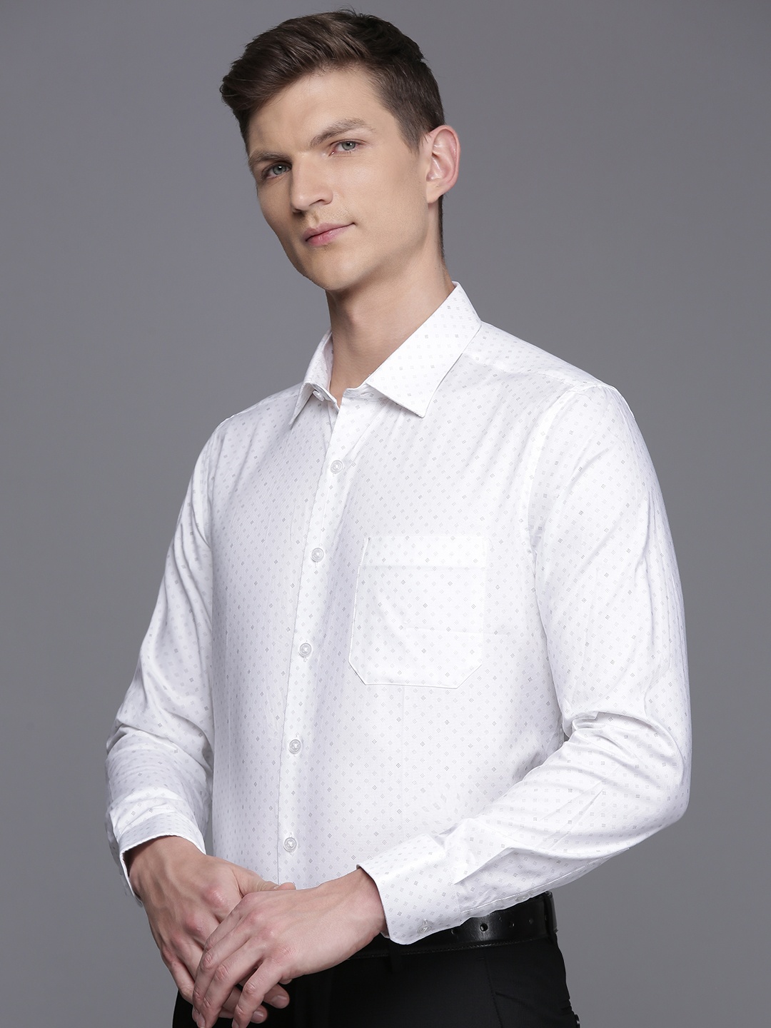 

Louis Philippe Pure Cotton Self Design Slim Fit Textured Formal Shirt, White