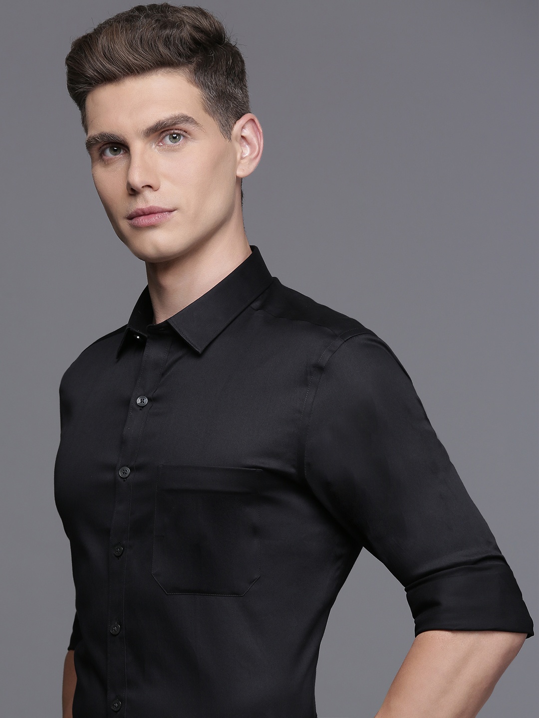 Louis Philippe Slim Fit Opaque Formal Shirt, Black