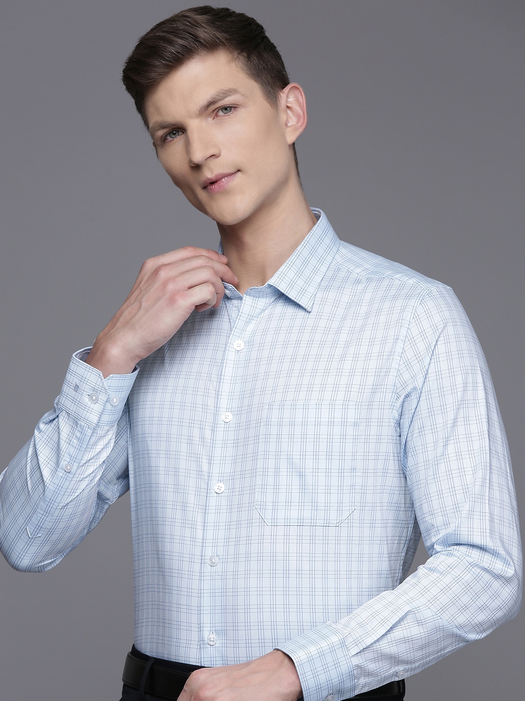 

Louis Philippe Slim Fit Checked Pure Cotton Formal Shirt, Blue