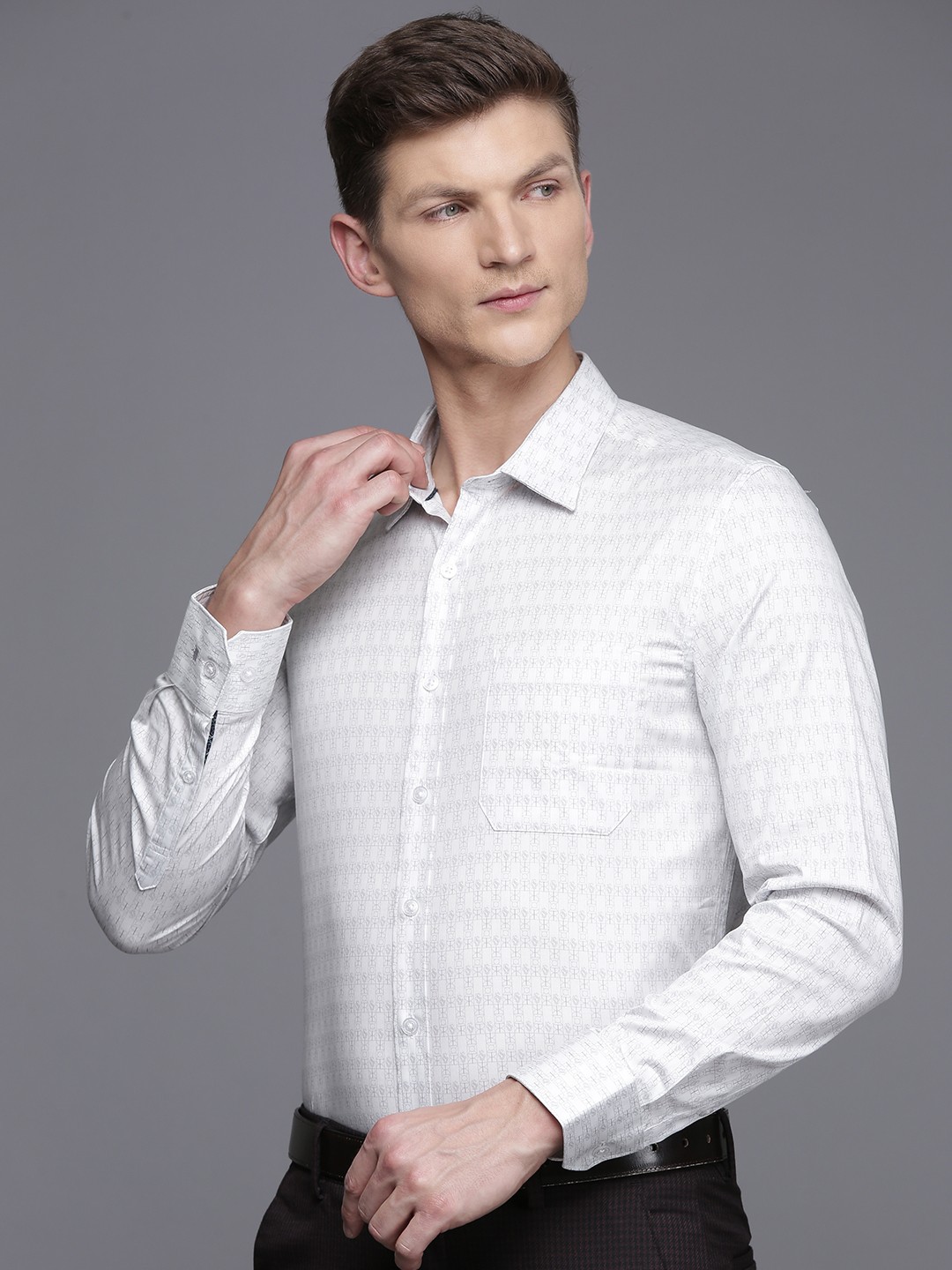 

Louis Philippe Slim Fit Geometric Printed Formal Shirt, White
