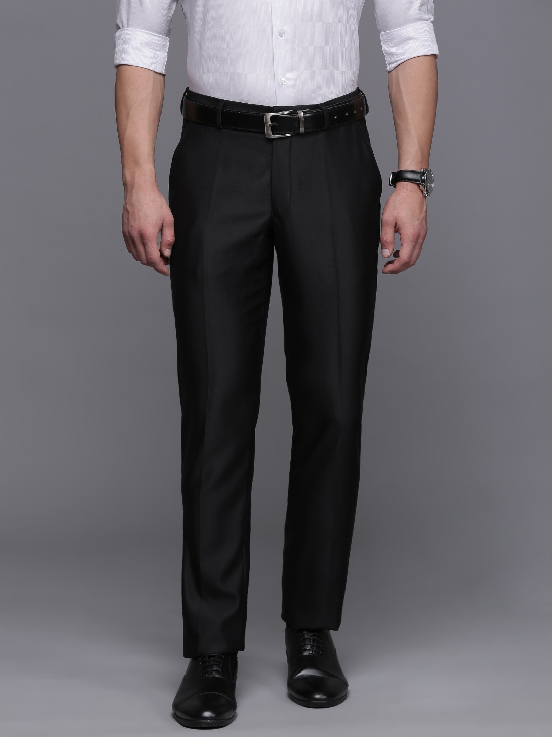 Louis Philippe Men Slim Fit Formal Trousers, Black