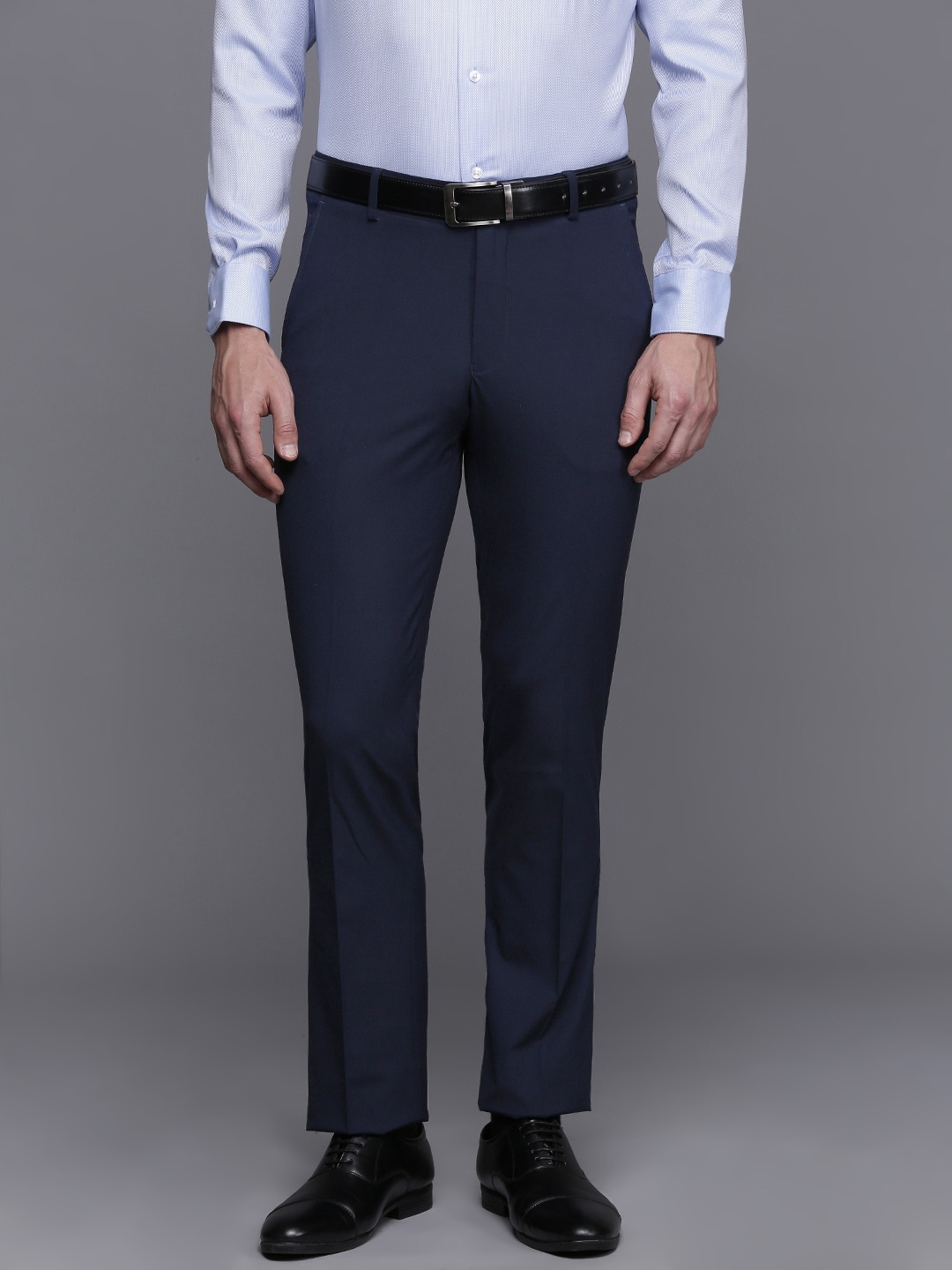 Louis Philippe Men Slim Fit Formal Trousers, Navy blue