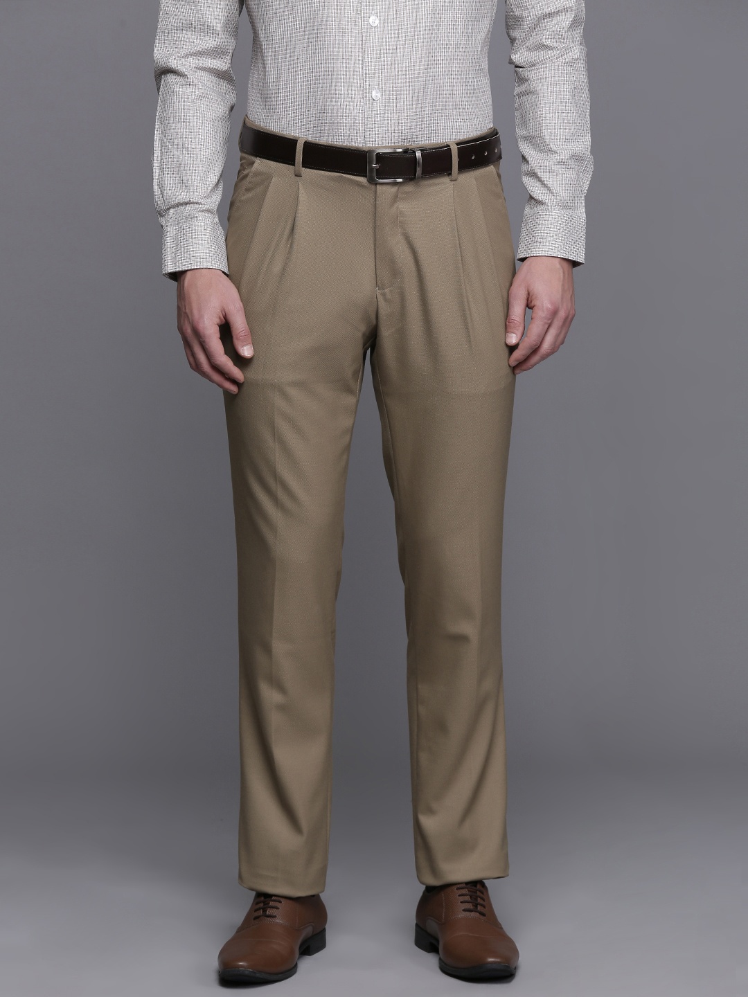 

Louis Philippe Pleated Formal Trousers, Beige