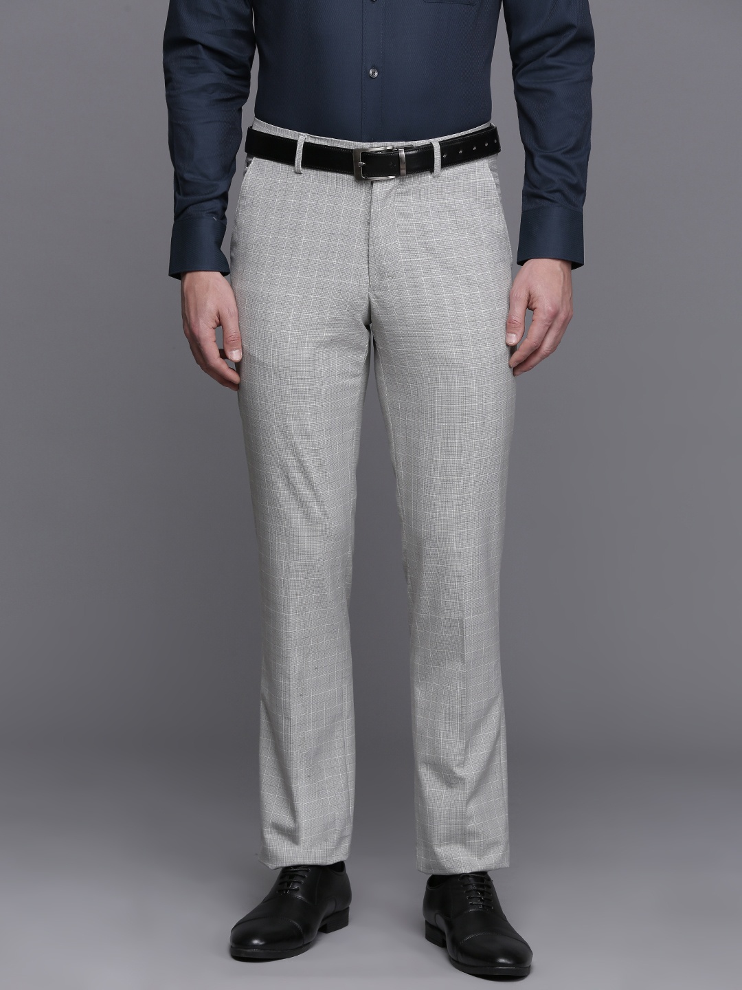 

Louis Philippe Men Checked Formal Trousers, Grey