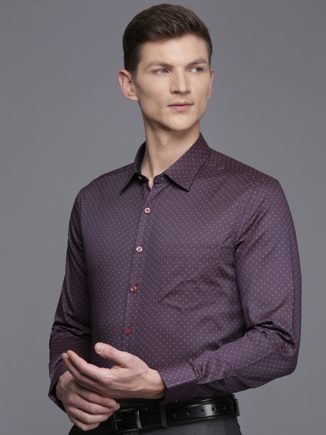 

Louis Philippe Pure Cotton Slim Fit Opaque Printed Formal Shirt, Burgundy
