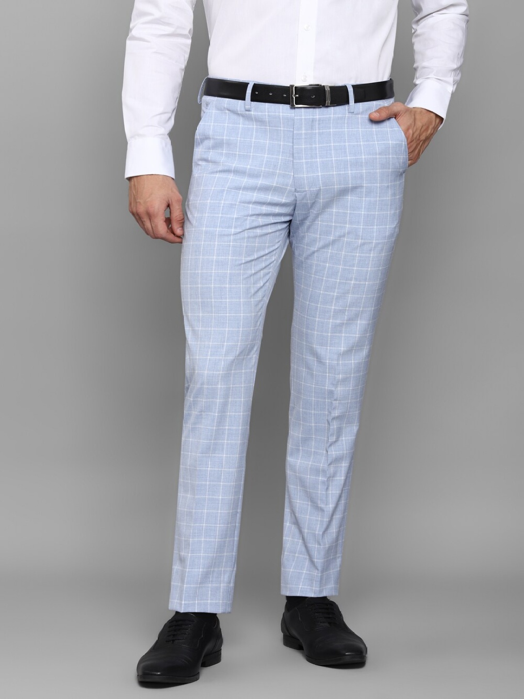 

Louis Philippe Men Checked Slim Fit Trousers, Blue