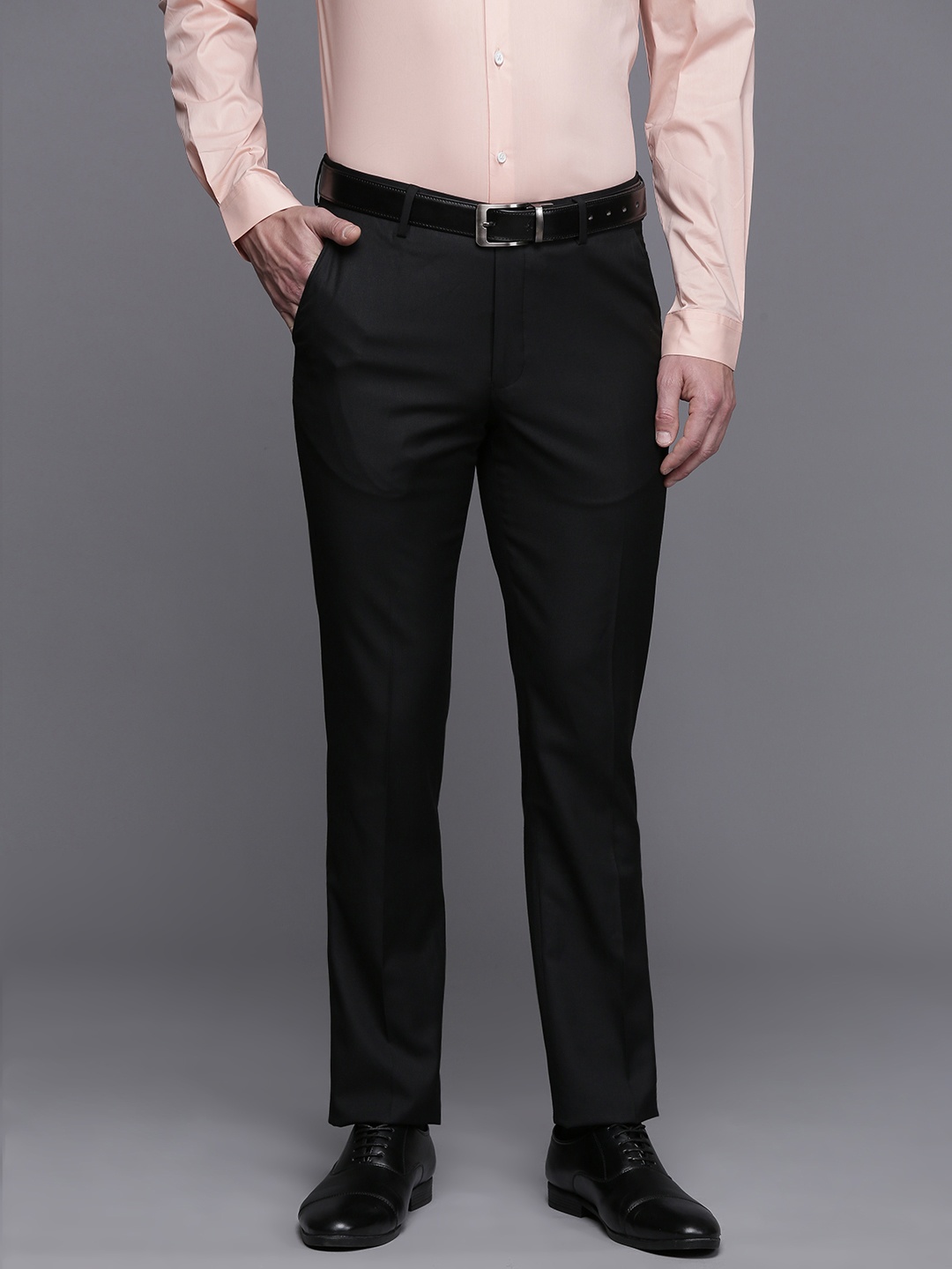 

Louis Philippe Men Textured Slim Fit Formal Trousers, Black