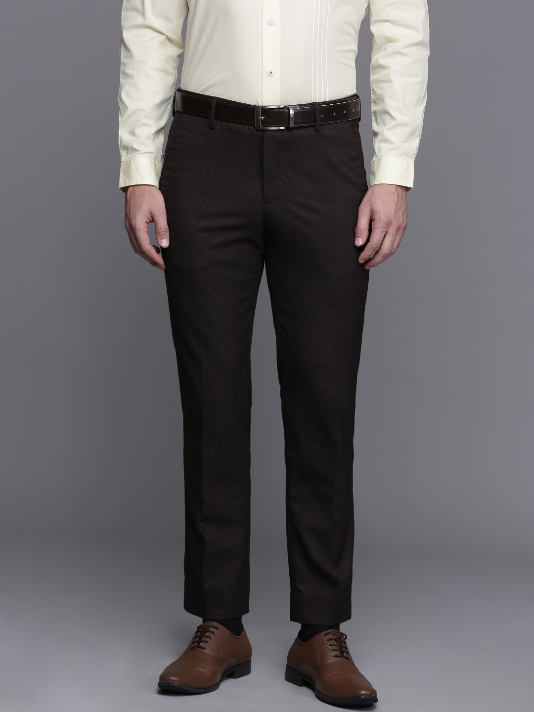 Louis Philippe Men Textured Slim Fit Formal Trousers, Black