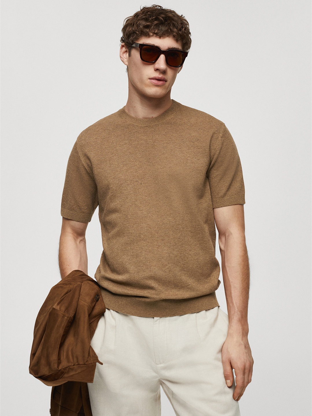 

MANGO MAN Knitted T-shirt, Brown