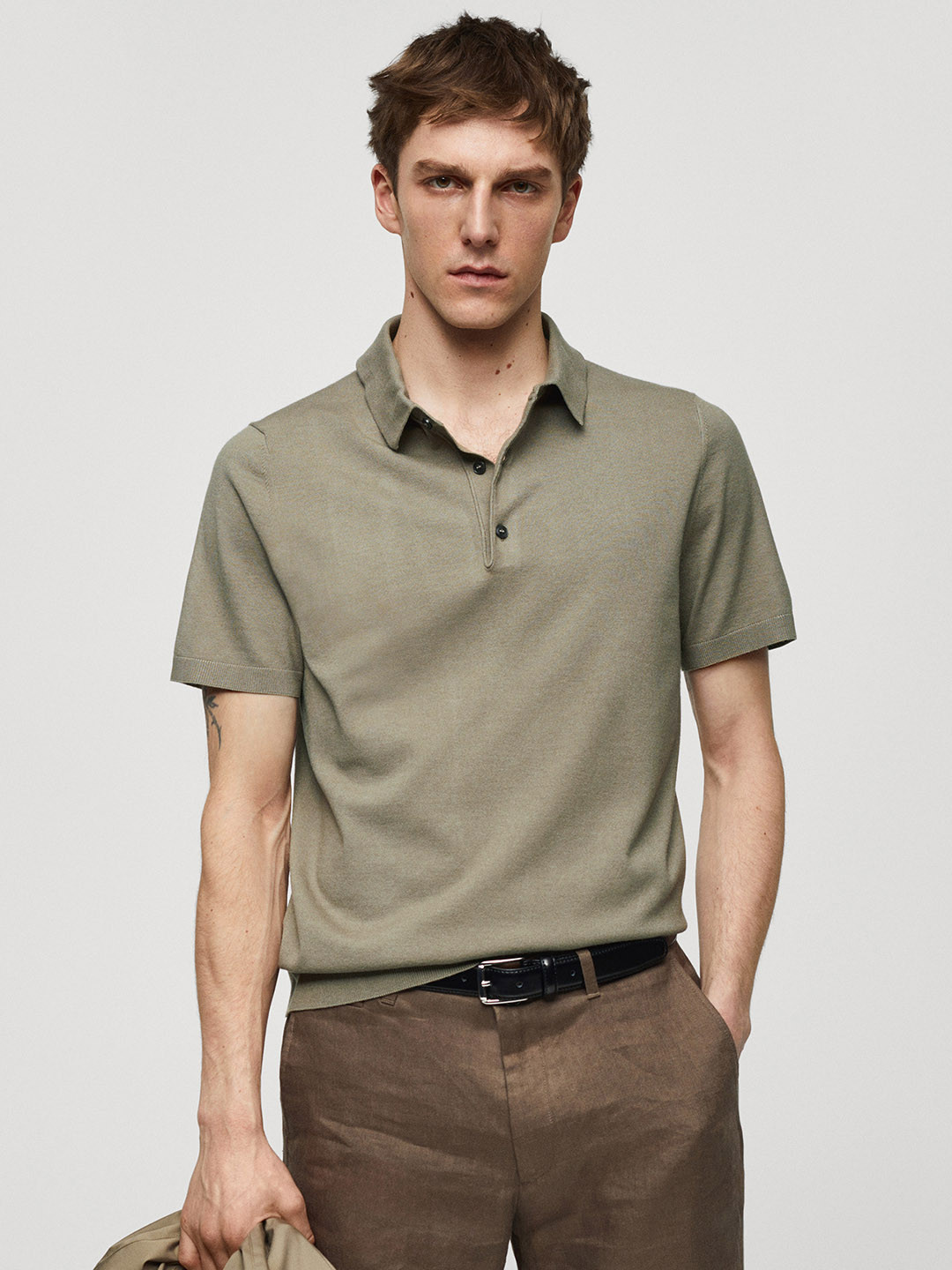 

MANGO MAN Polo Collar T-shirt, Green