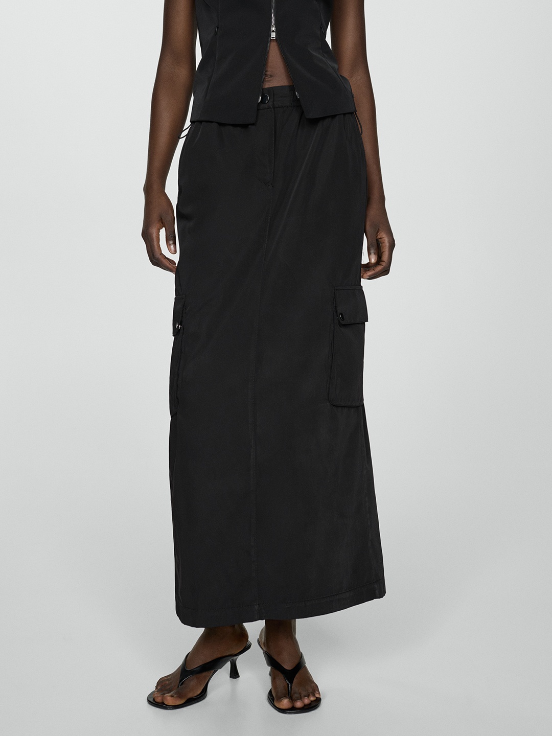 

MANGO Women Maxi Straight Skirt with Cargo Pockets, Black