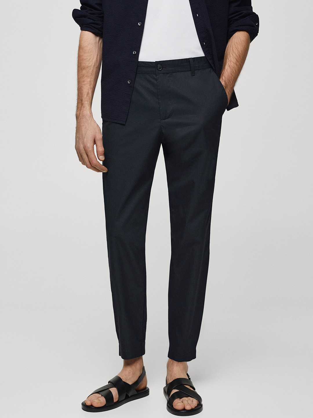 

MANGO MAN Slim Fit Cotton Trousers, Navy blue