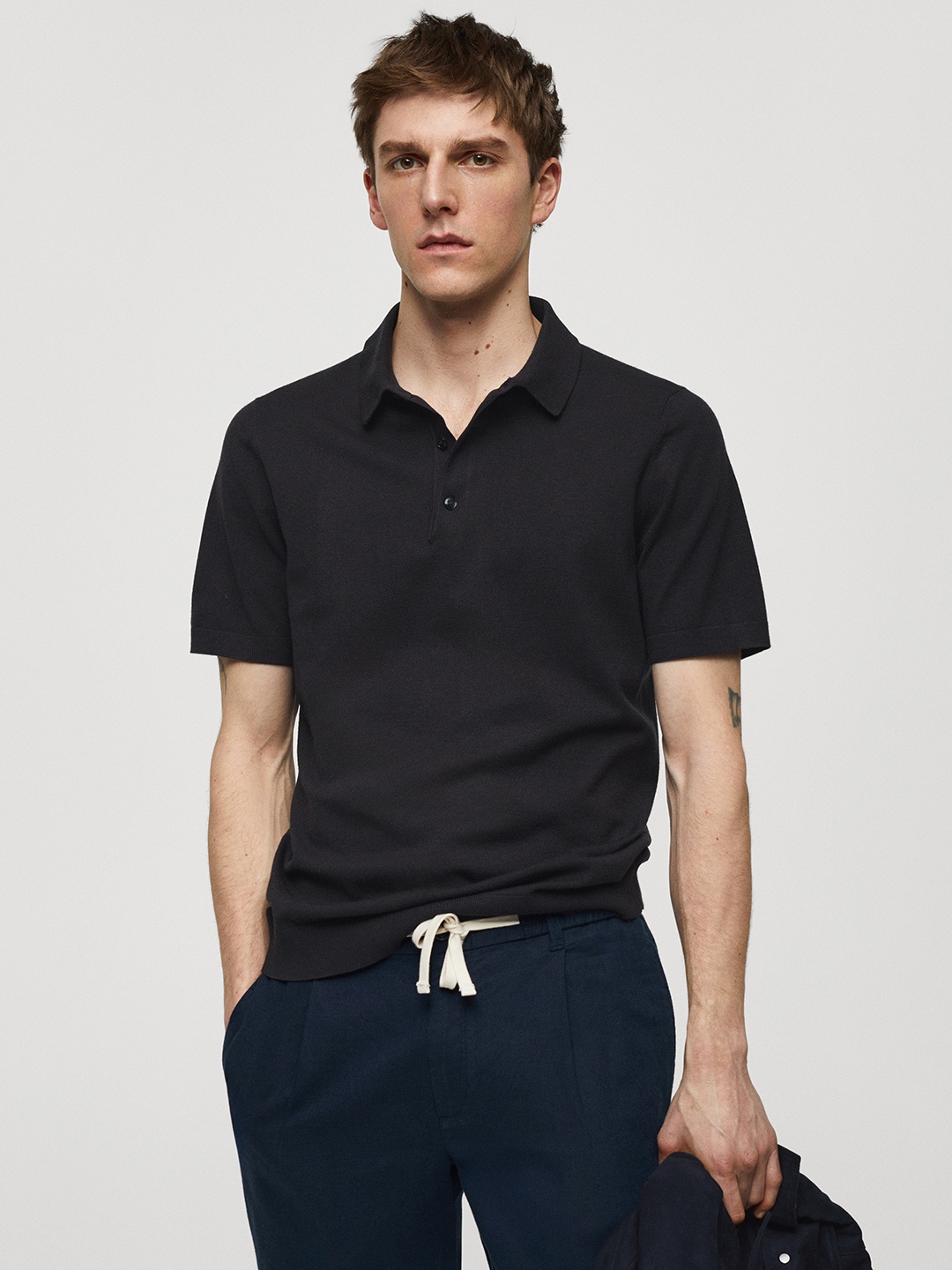 

MANGO MAN Polo Collar Slim Fit T-shirt, Black