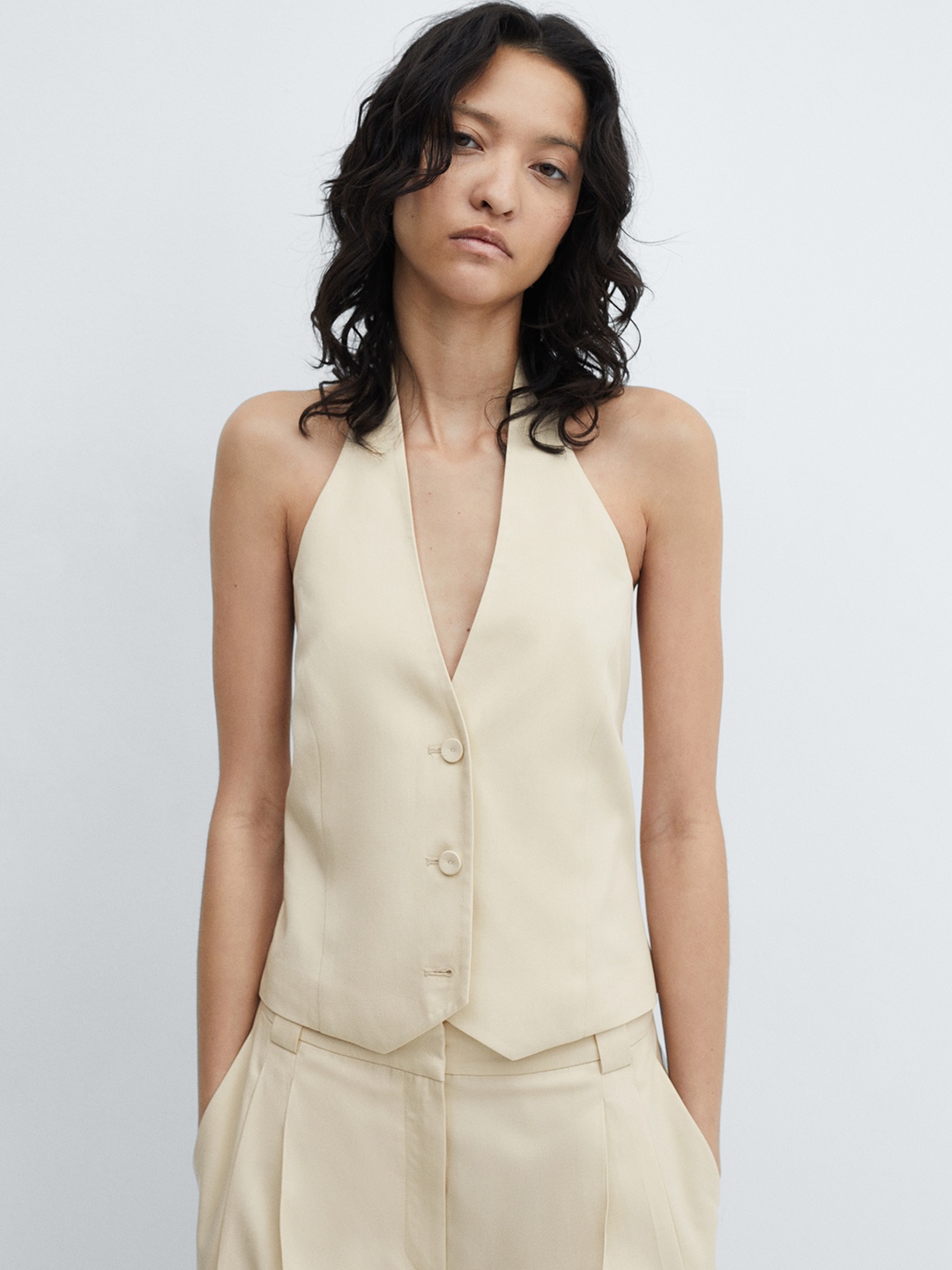 

MANGO Halter Neck Waistcoat, Beige