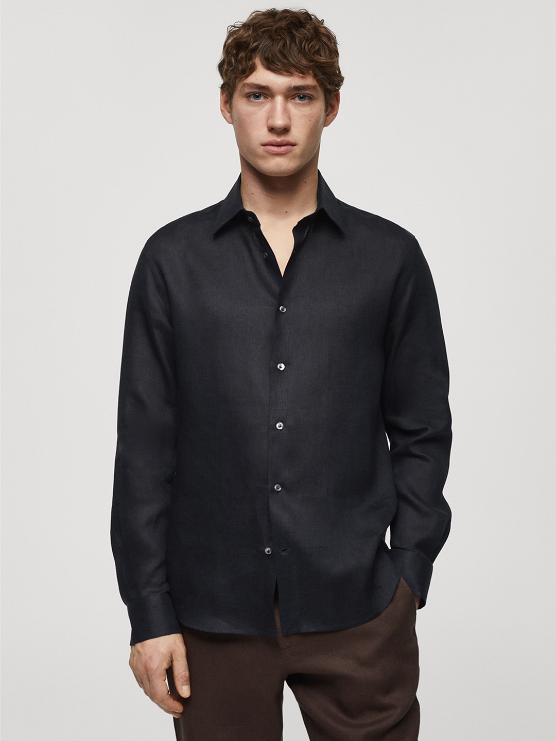 

MANGO MAN Pure Linen Casual Shirt, Black