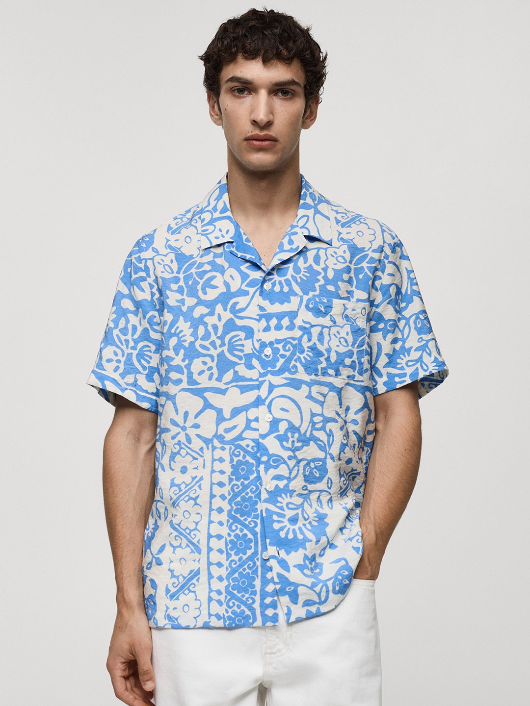 

MANGO MAN Opaque Printed Casual Shirt, Blue