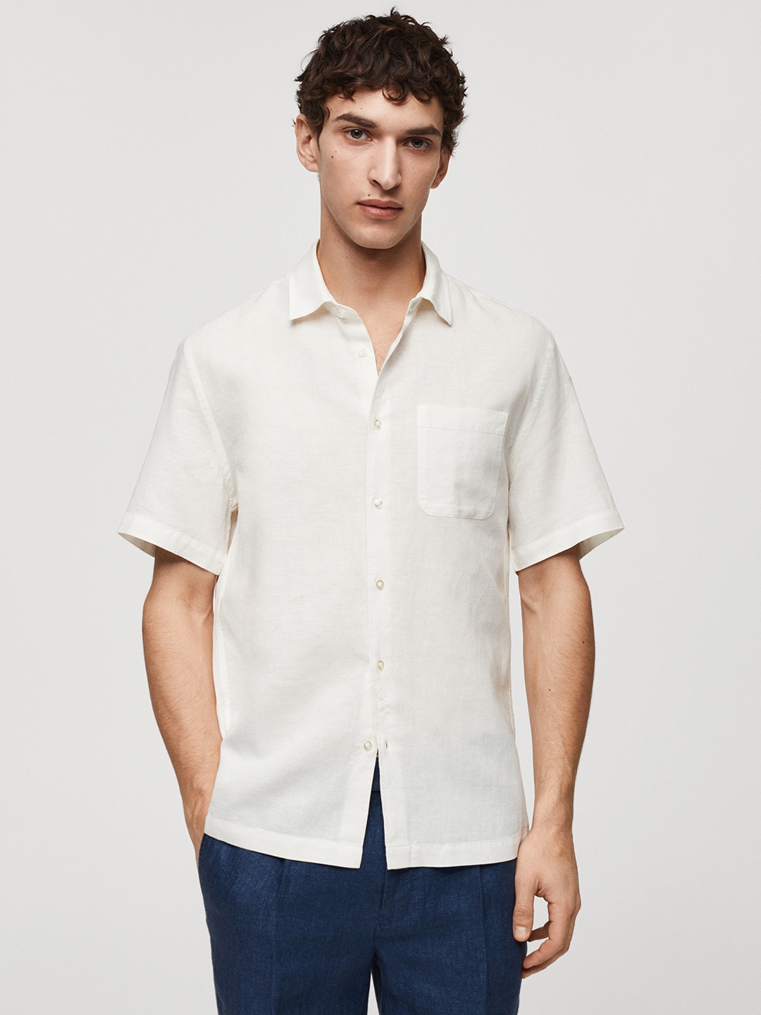 

MANGO MAN Linen Cotton Opaque Casual Shirt, White