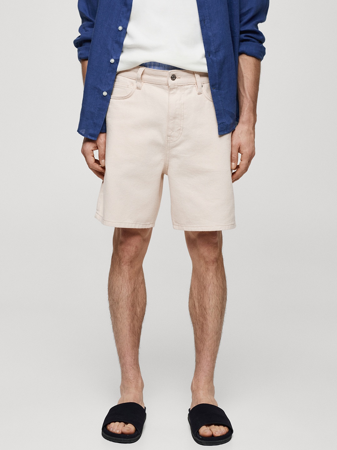 

MANGO MAN Pure Cotton Denim Shorts, Cream