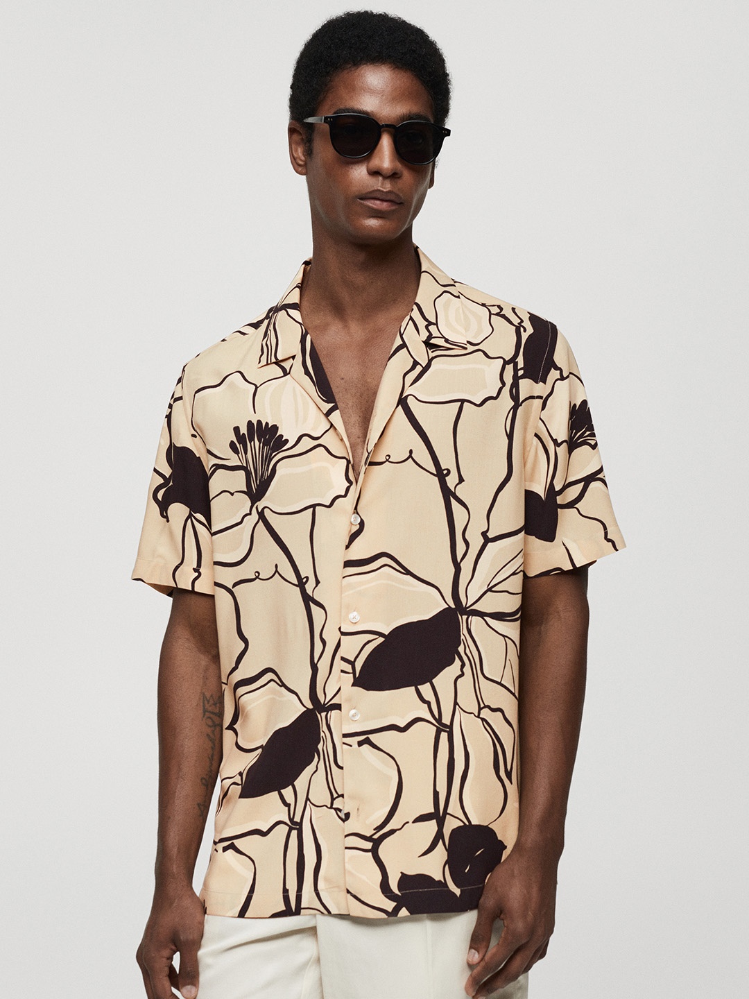 

MANGO MAN Opaque Printed Casual Shirt, Beige