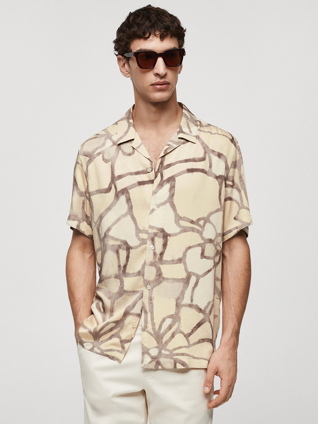 

MANGO MAN Opaque Printed Casual Shirt, Beige