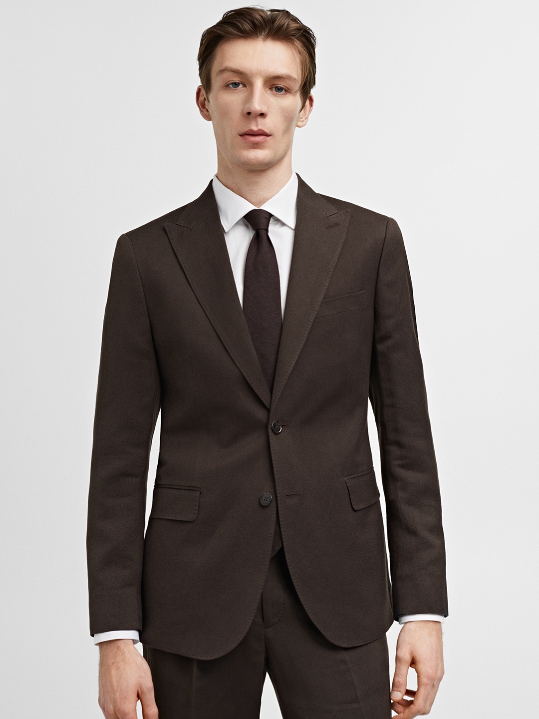 

MANGO MAN Slim Fit Linen Cotton Formal Blazer, Brown