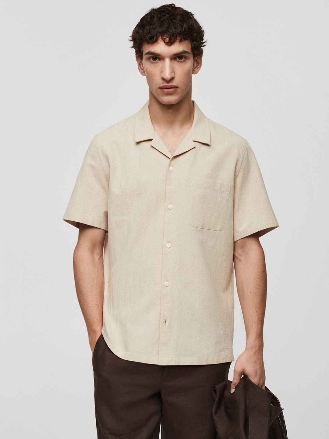 

MANGO MAN Linen Cotton Casual Shirt, Beige
