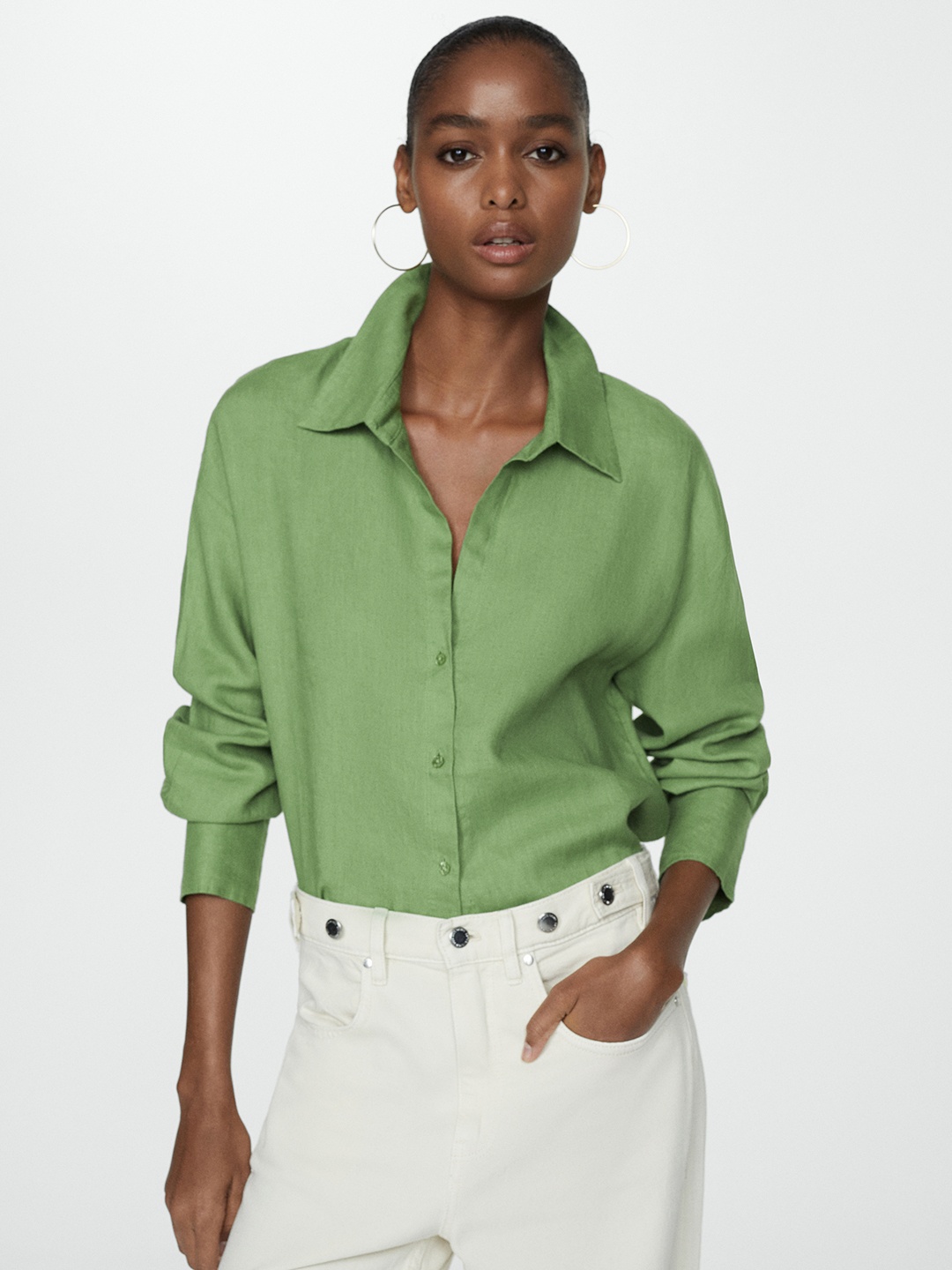 

MANGO Pure Linen Shirt, Green