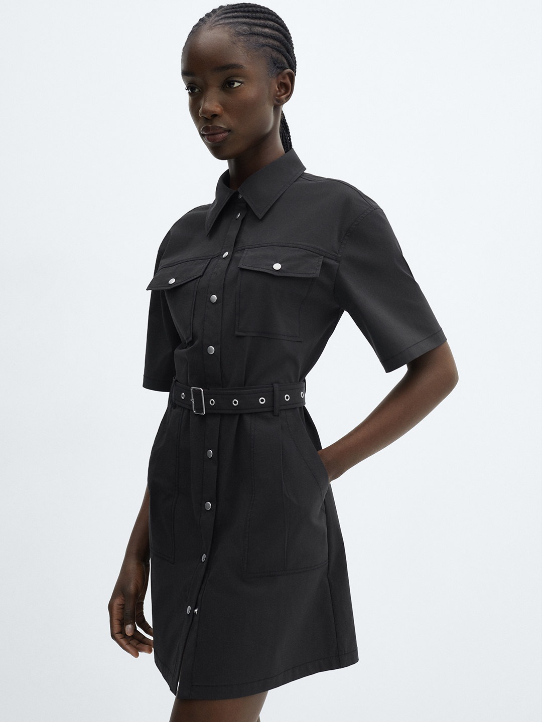 

MANGO Shirt Mini Dress, Black