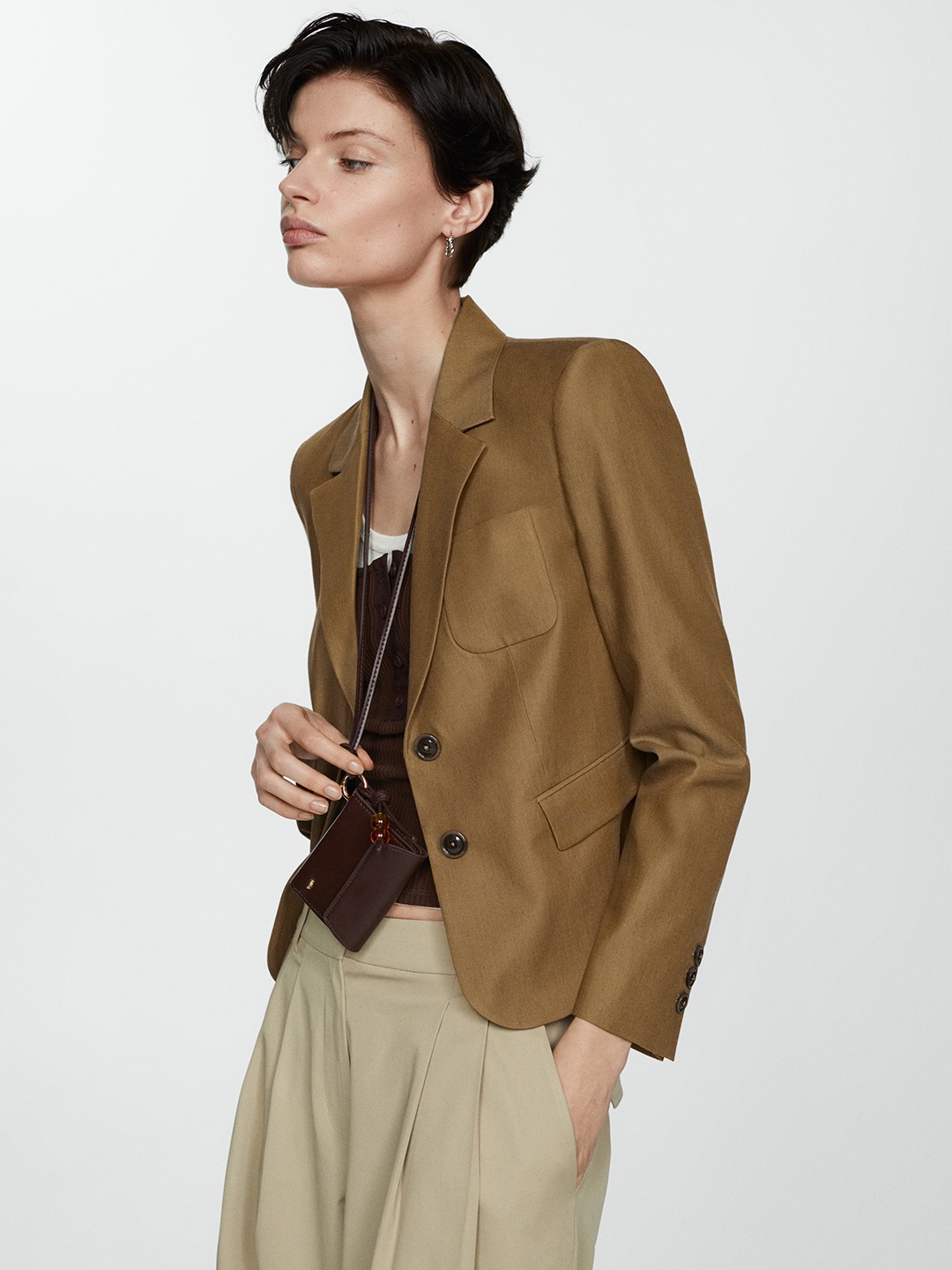 

MANGO Single-Breasted Smart Casual Blazer, Brown