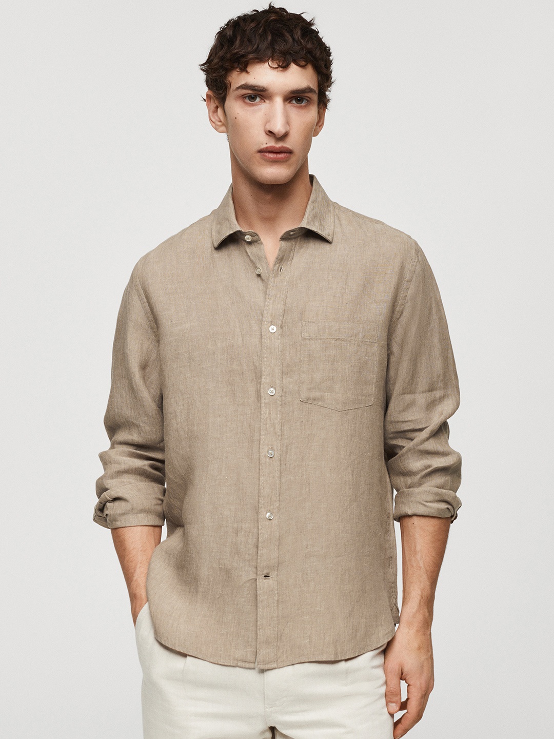 

MANGO MAN Classic Fit Pure Linen Casual Shirt, Beige