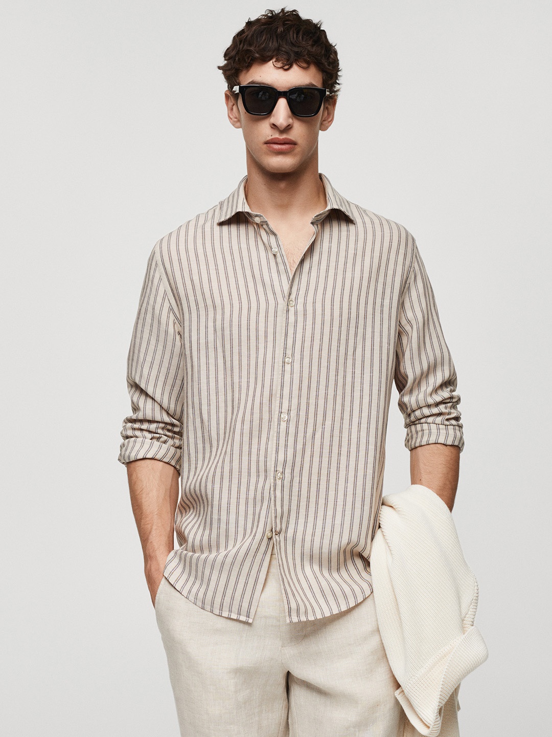 

MANGO MAN Striped Casual Shirt, Beige