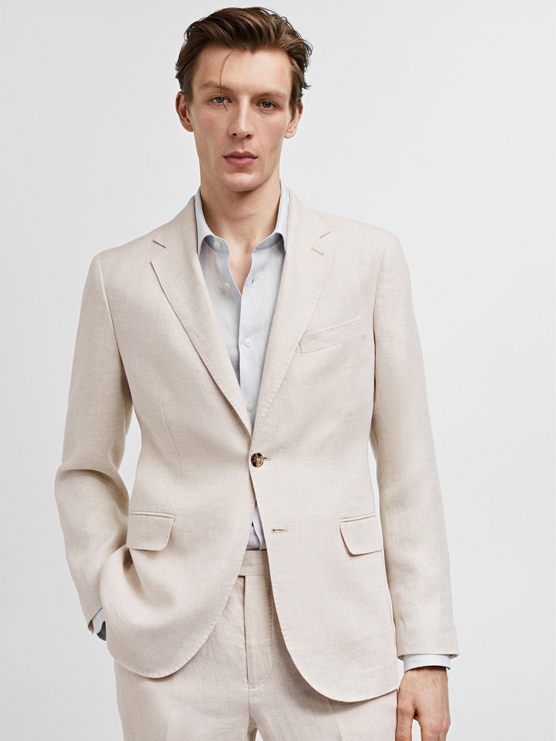 

MANGO MAN Slim Fit Single-Breasted Blazer, Beige