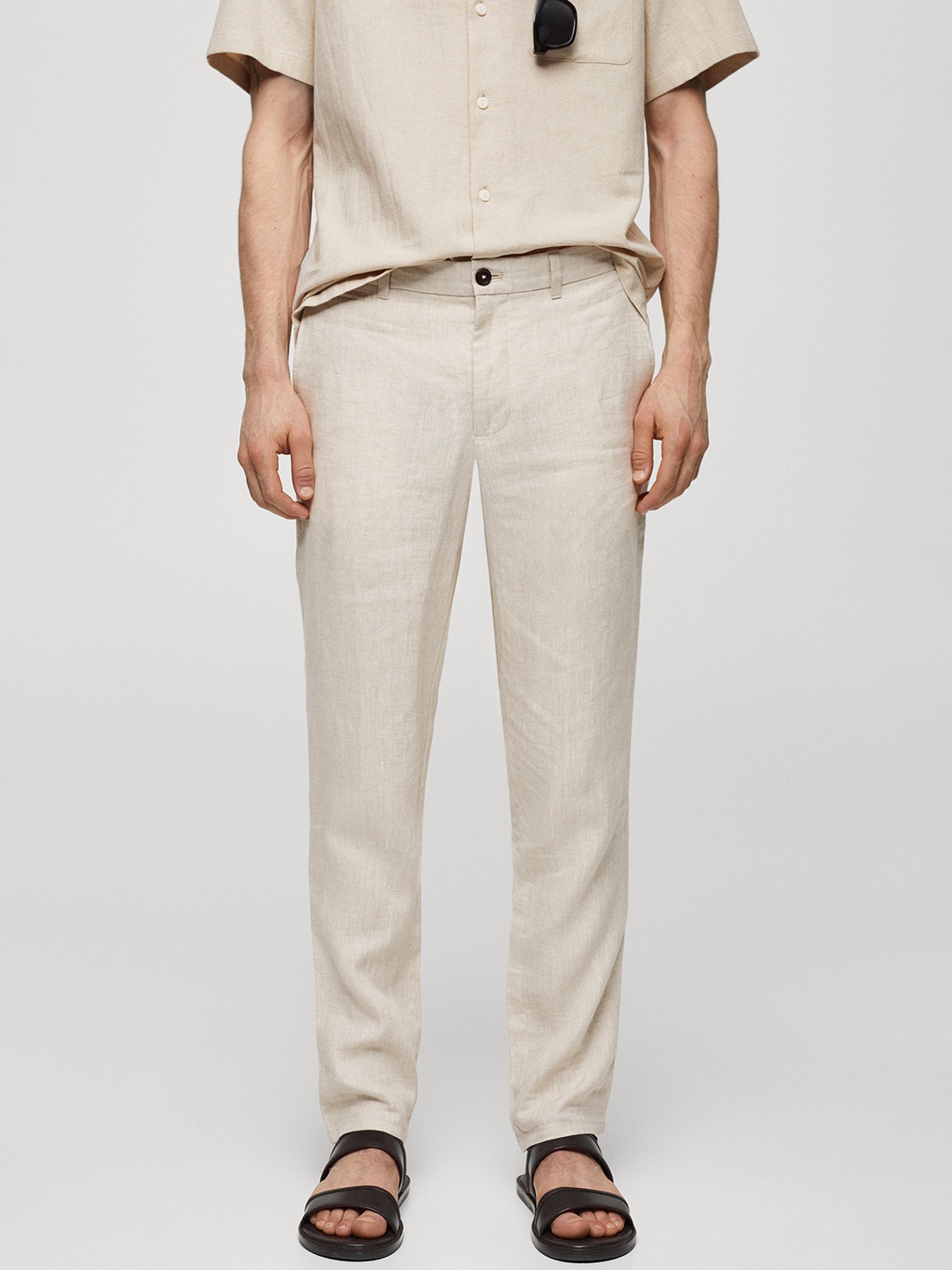 

MANGO MAN Pure Linen Slim Fit Trousers, Beige