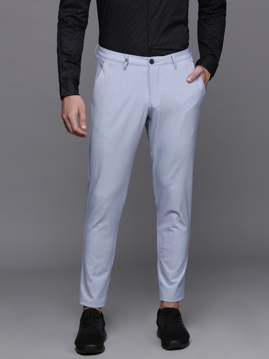 

Louis Philippe Ath.Work Men Comfort Tapered Fit Smart Casual Trousers, Blue