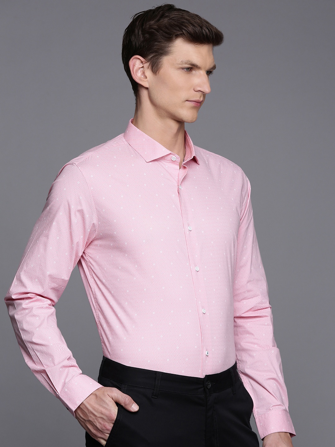 

Louis Philippe Ath.Work Men Super Slim Fit Printed Formal Shirt, Pink