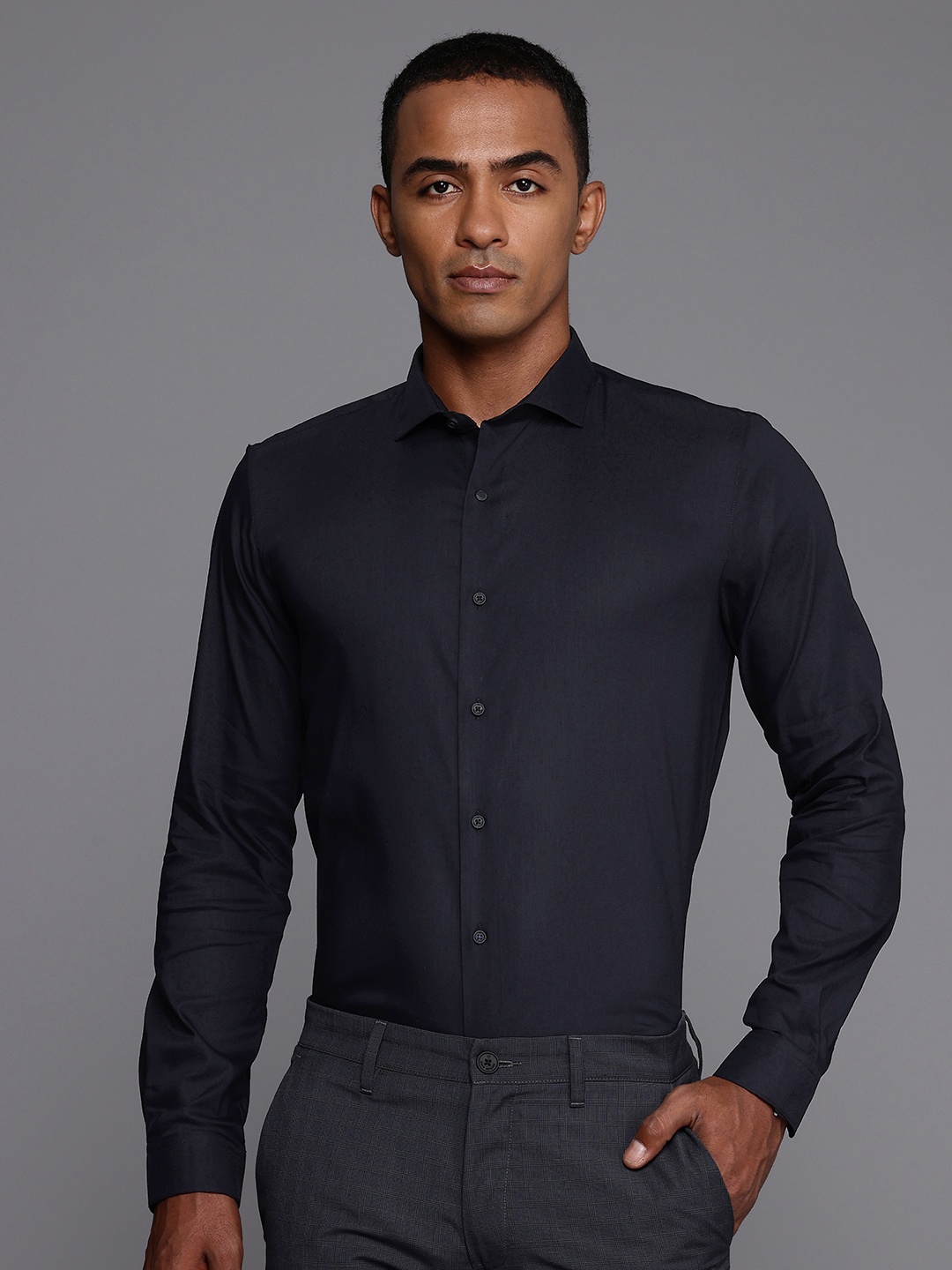 

Louis Philippe Ath.Work Super Slim Fit Opaque Semiformal Shirt, Black