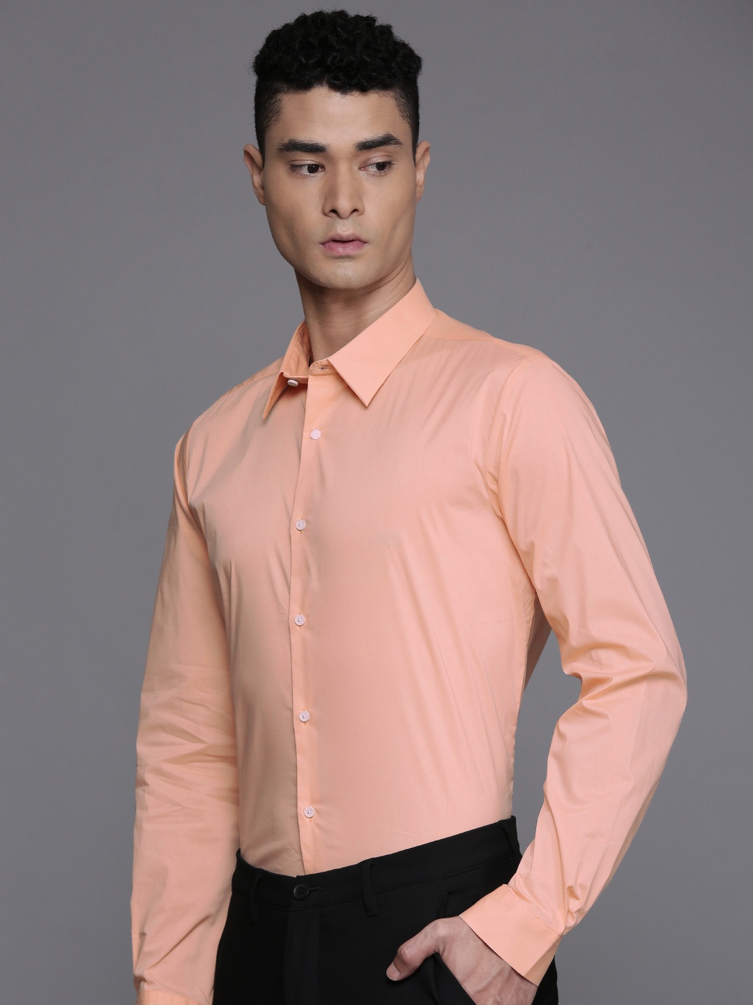 

Louis Philippe Ath.Work Super Slim Fit Opaque Semiformal Shirt, Peach