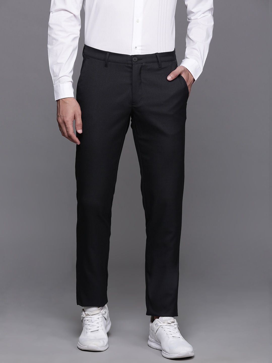 

Louis Philippe Ath.Work Men Tapered Fit Smart Casual Trousers, Black