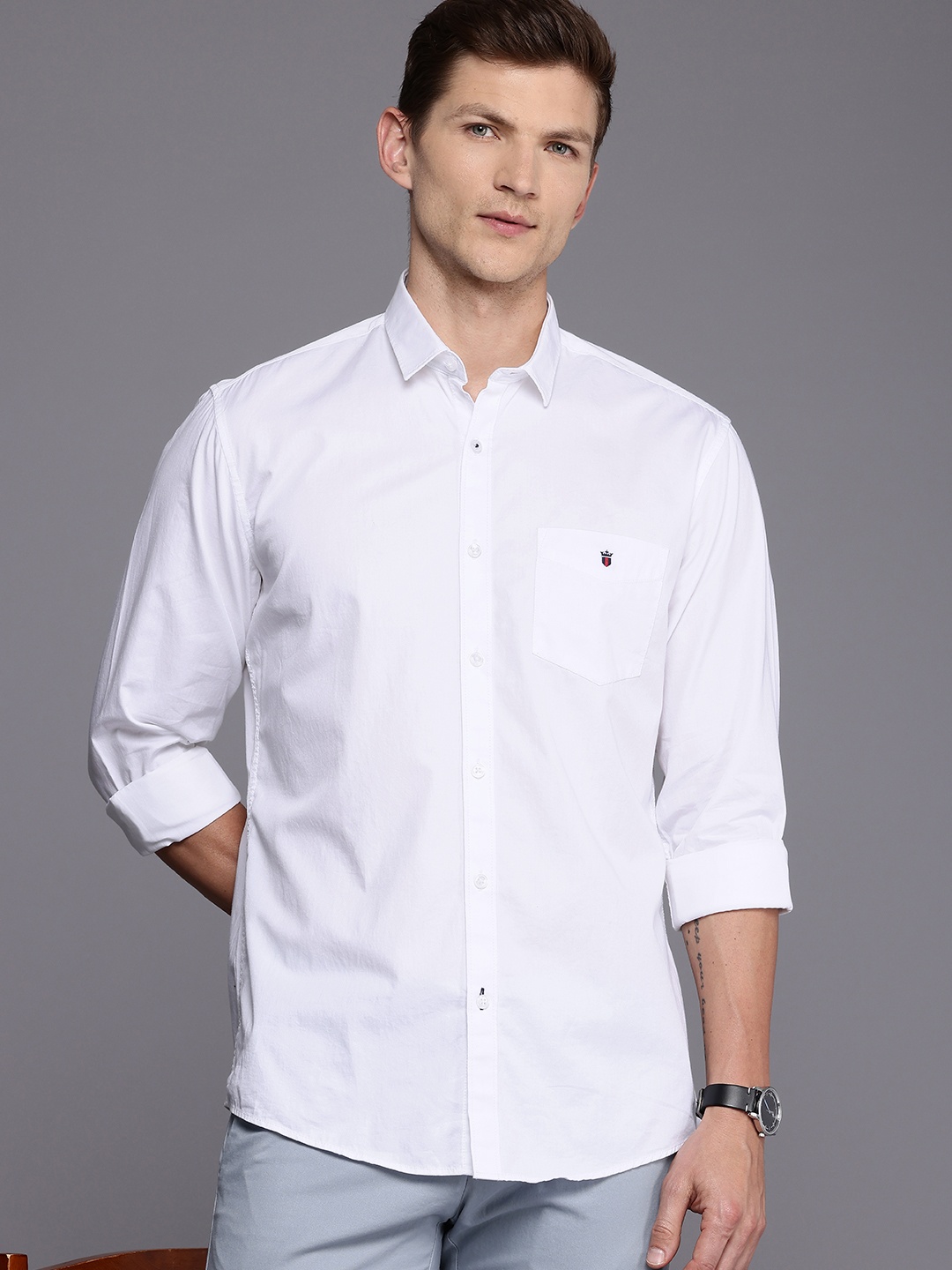 

Louis Philippe Ath.Work Pure Cotton Super Slim Fit Opaque Casual Shirt, White