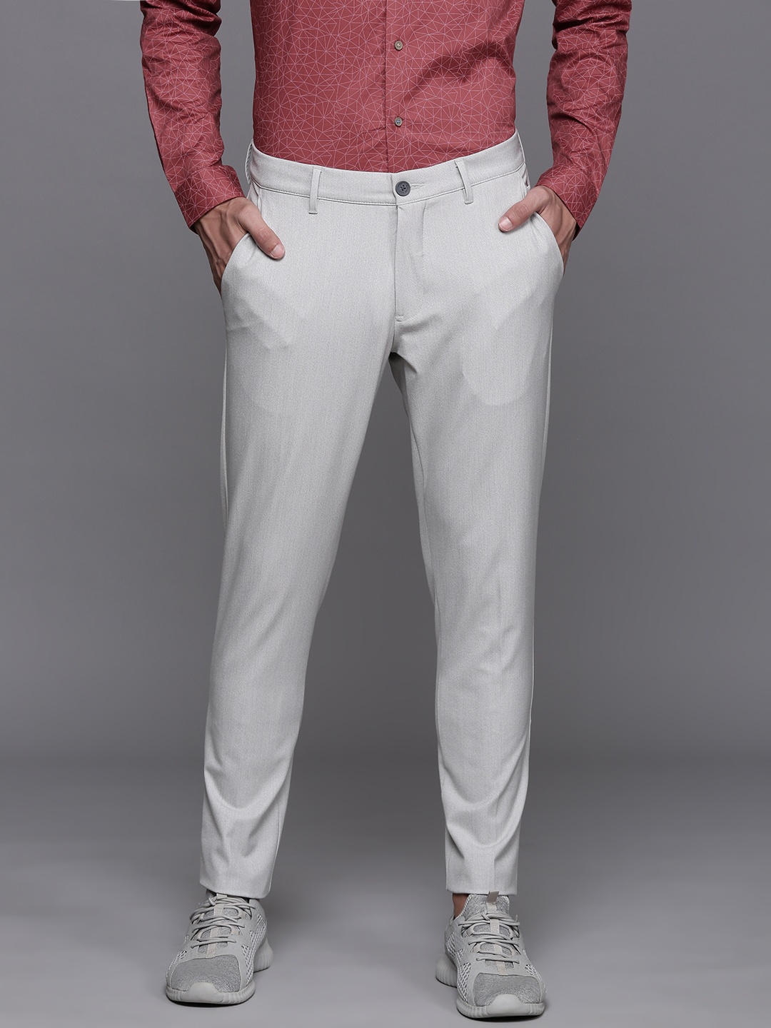 

Louis Philippe Ath.Work Men Comfort Tapered Fit Smart Casual Trousers, Grey