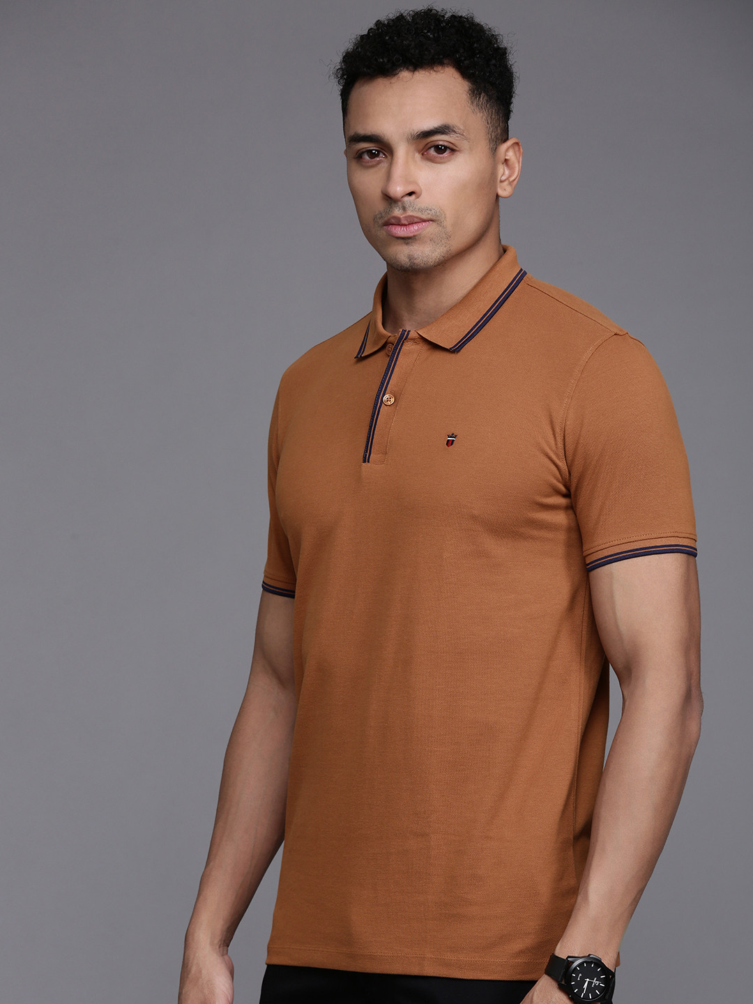 

Louis Philippe Sport Polo Collar Pure Cotton Slim Fit T-shirt, Brown