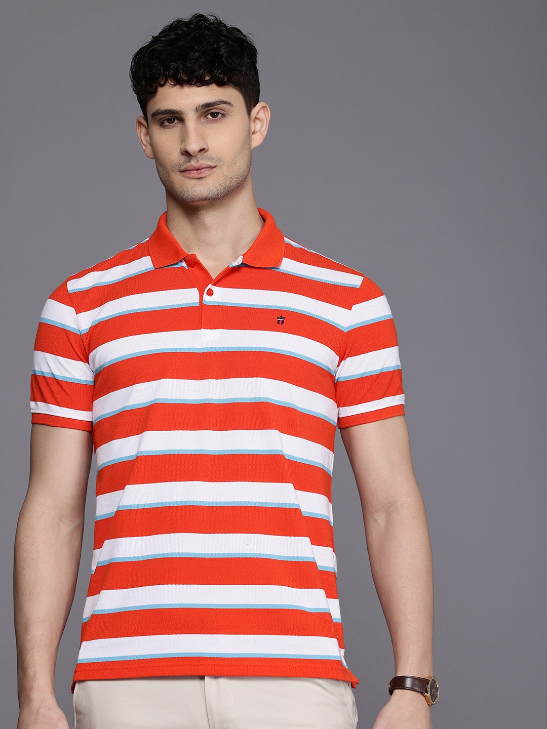 

Louis Philippe Sport Striped Polo Collar Slim Fit T-shirt, Orange