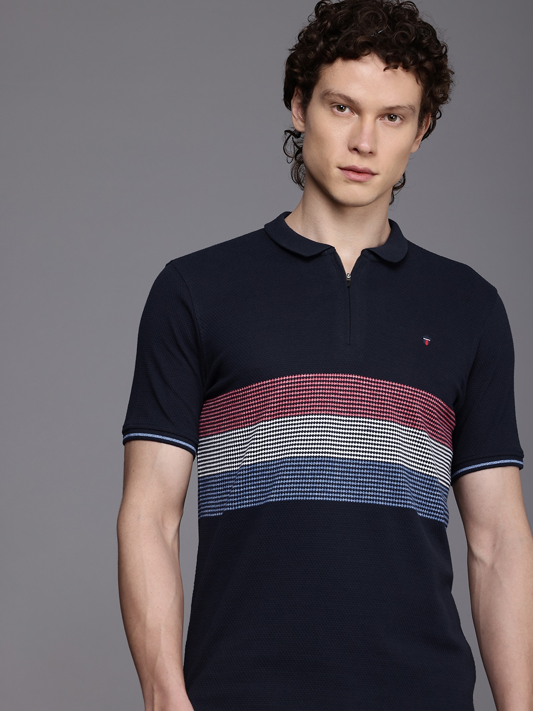 

Louis Philippe Sport Self Design Polo Collar T-shirt, Navy blue