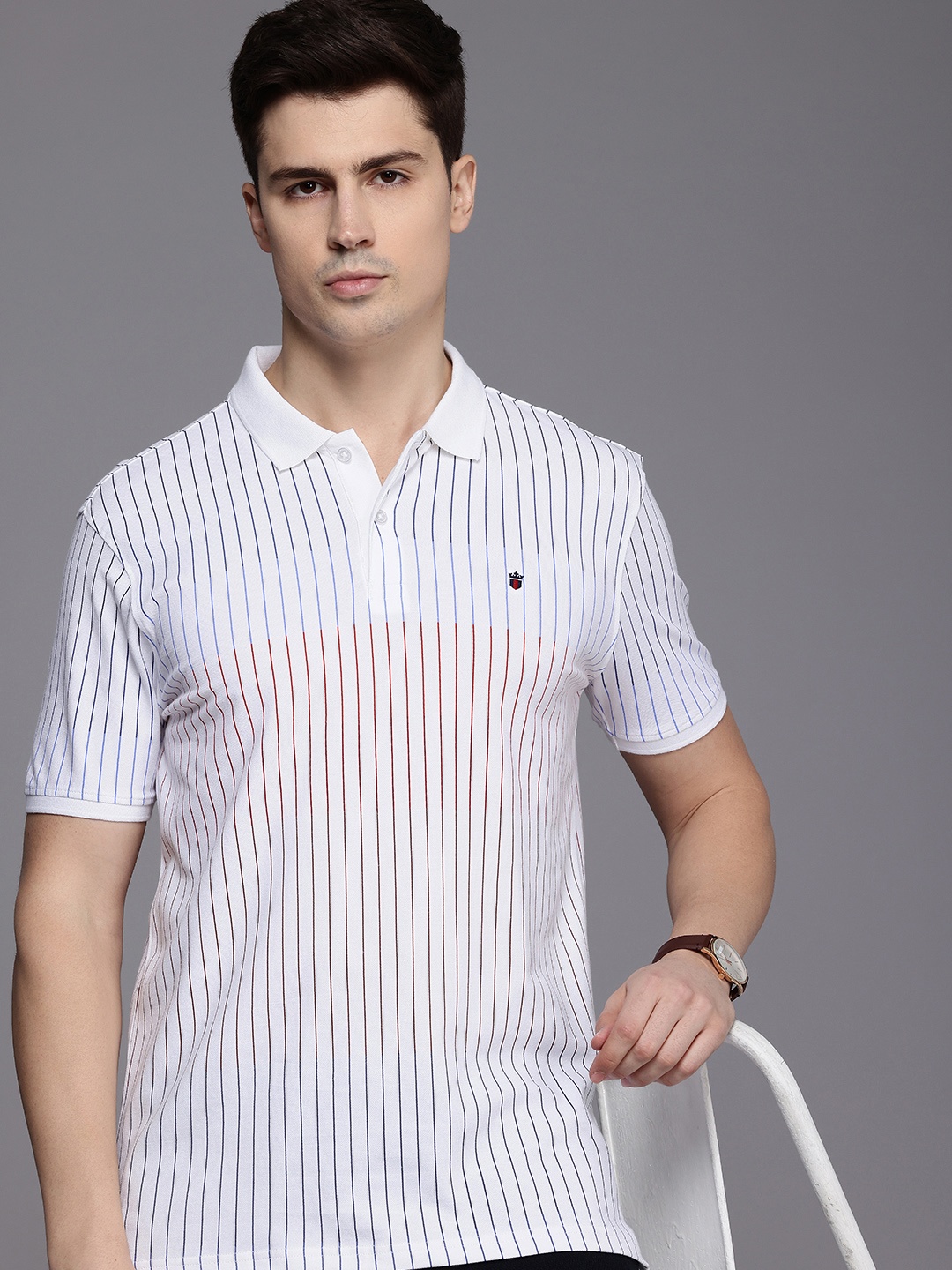 

Louis Philippe Sport Striped Polo Collar Slim Fit T-shirt, White