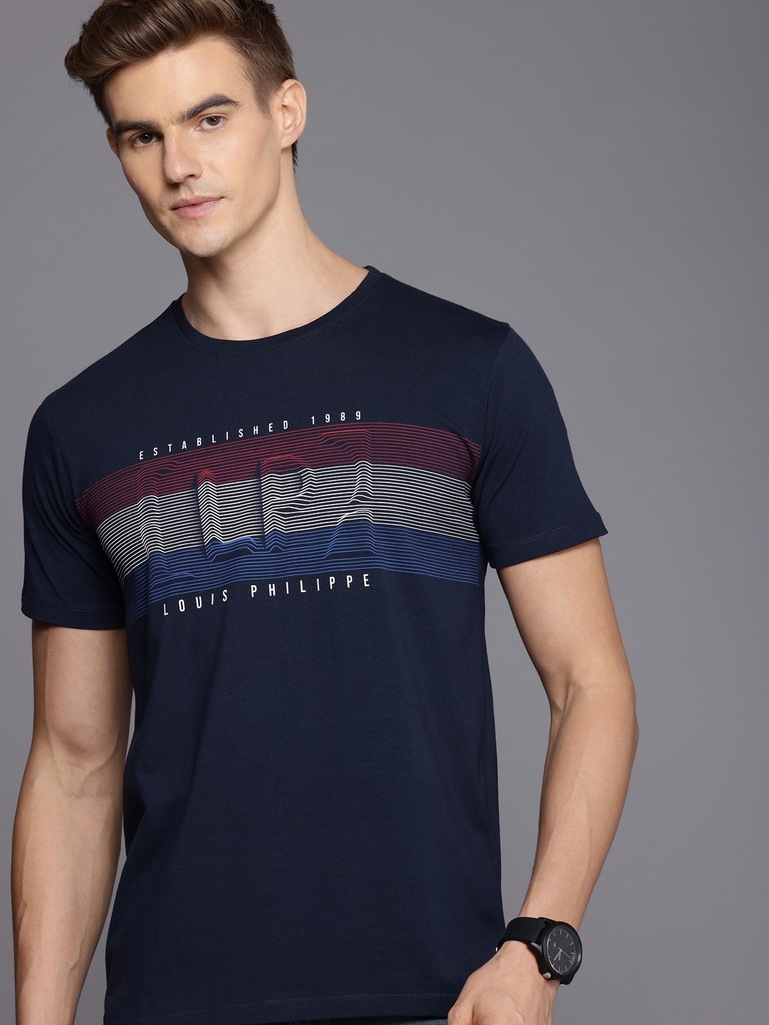 

Louis Philippe Sport Striped Slim Fit T-shirt, Navy blue